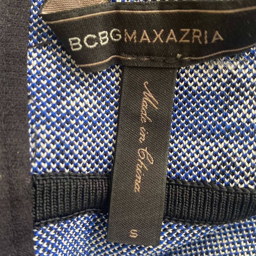 BCBG MAXAZRIA Y2K blue/black/white print knit mini jumper/dress, Size S - Picture 7 of 8